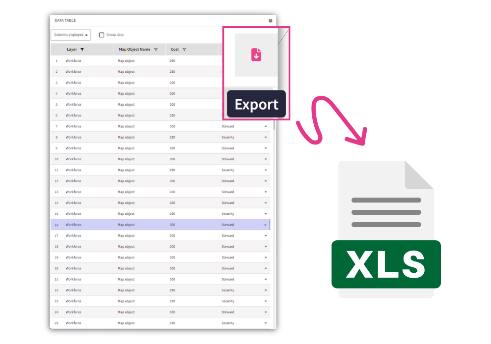 Export your Attribute data table directly to Excel via an XLS file