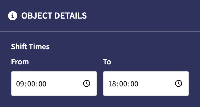 Shift times displayed as an attribute in the Iventis Planner, showing a shift from 9am-6pm.